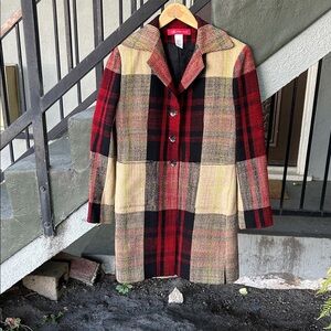 Anne Klein Vintage Wool Plaid Trench Coat Y2K Fall Autumn Size Small